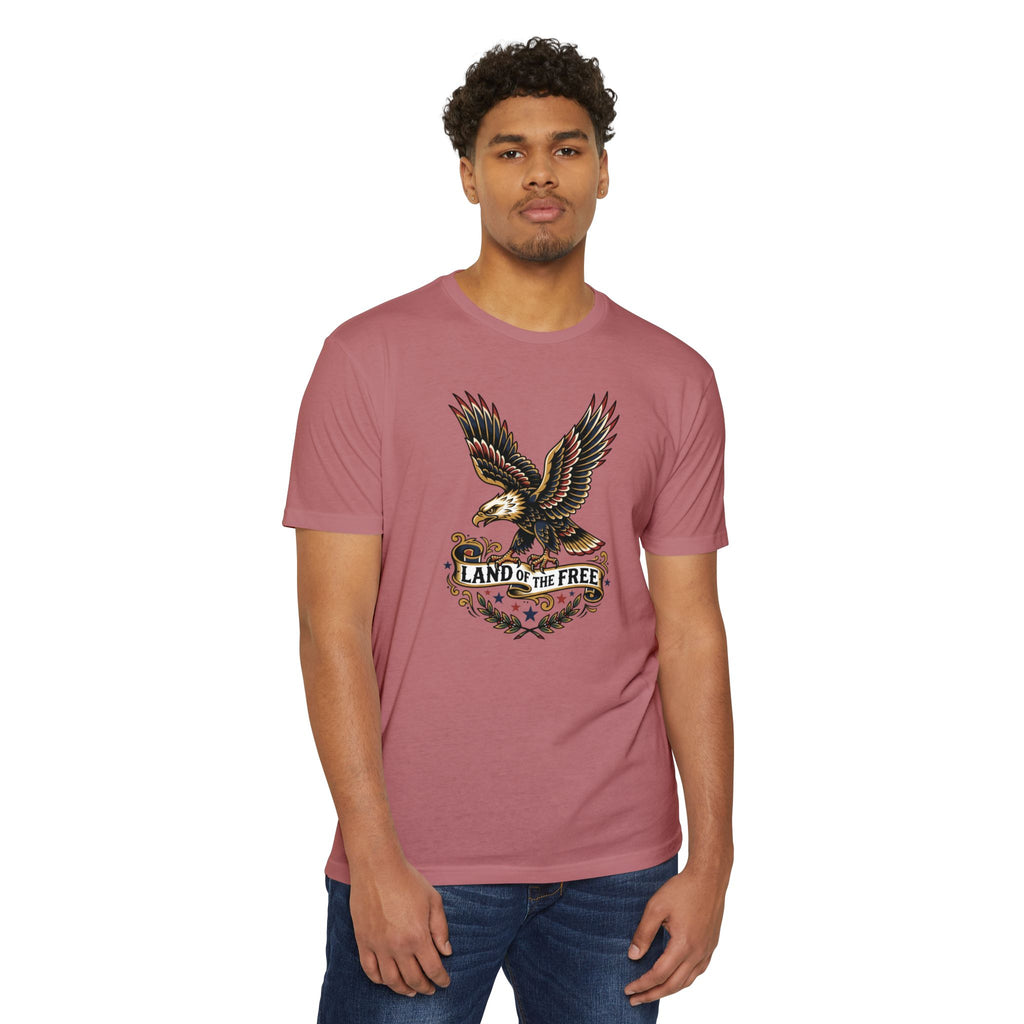Eagle graphic T-shirt in pink with chest emblem and wings print