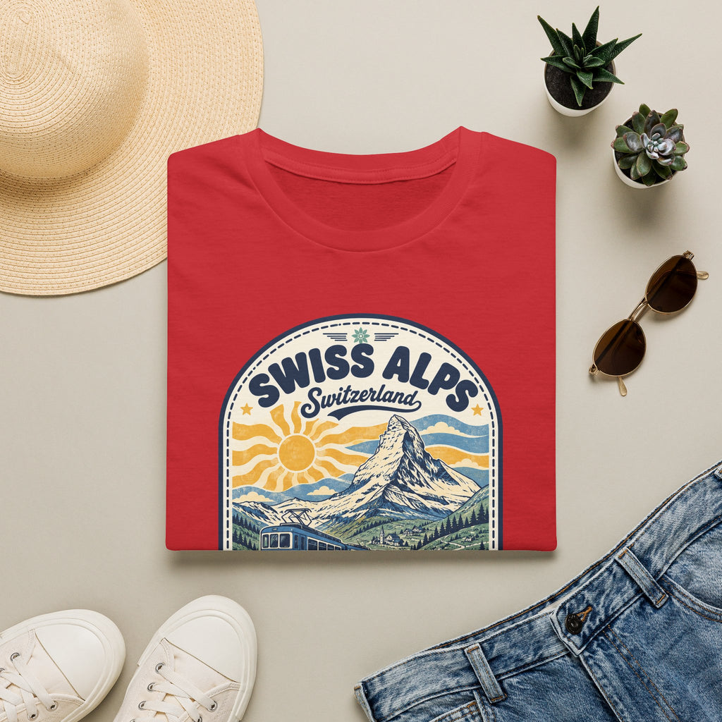 Swiss Alps mountain scene T-Shirt | Switzerland travel vintage badge