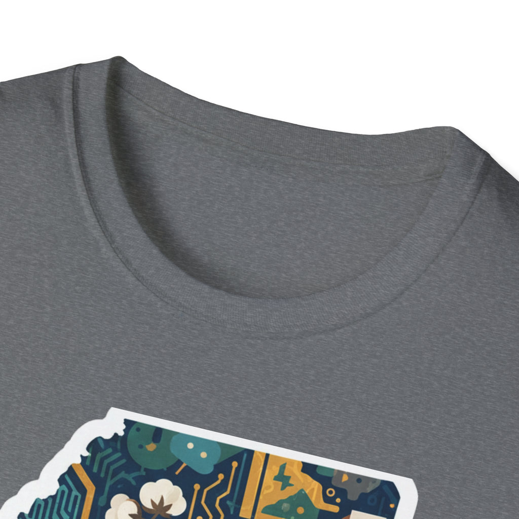 Heather gray T-shirt with crew neck and partial Mississippi map graphic