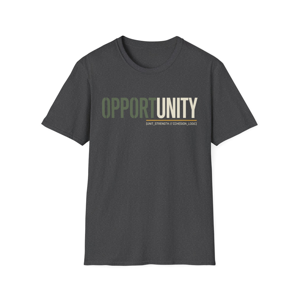 Opportunity in Unity T-Shirt, dark heather, “OPPORTUNITY” unity quote graphic
