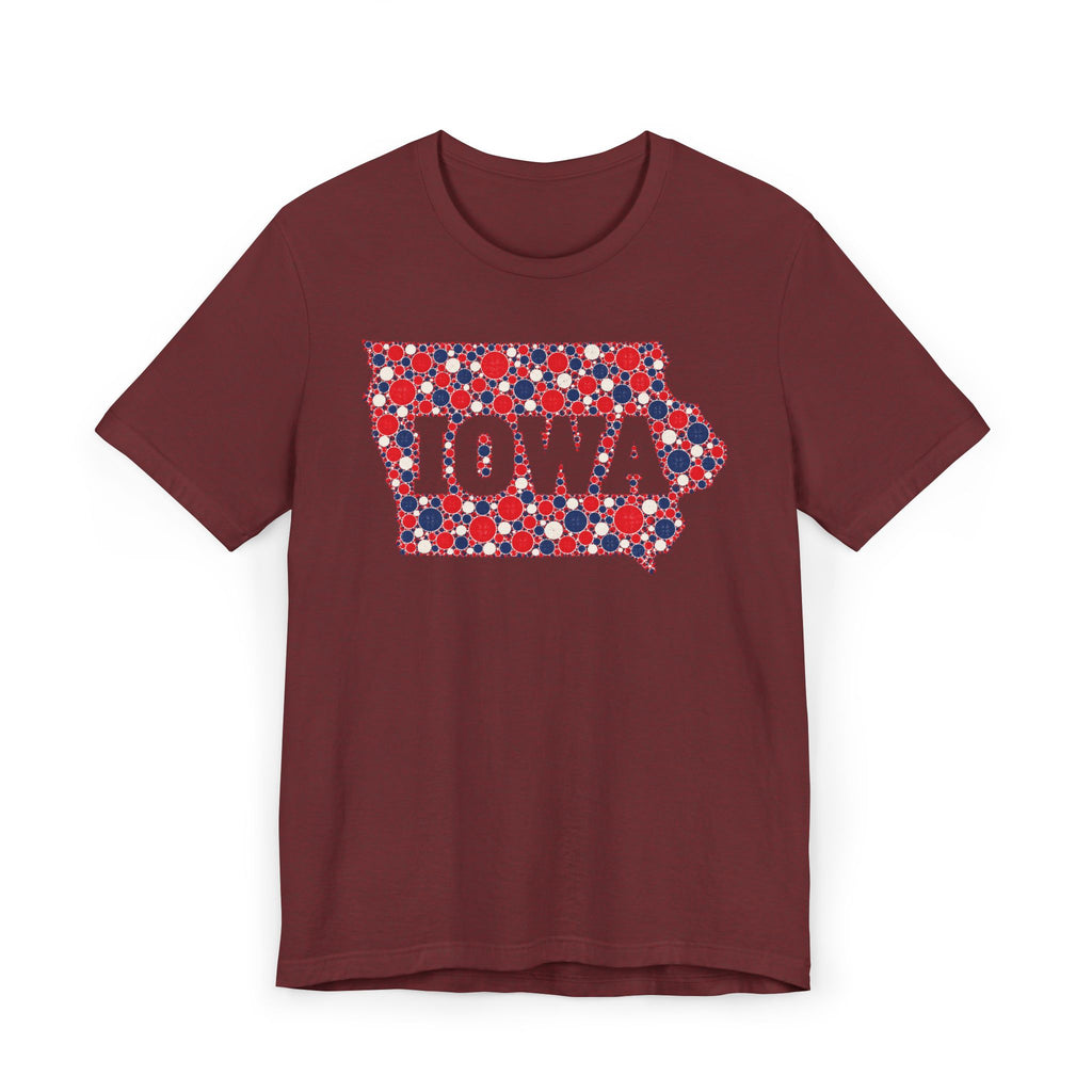 Iowa State Floral Pattern T-Shirt | Red White and Blue Iowa Outline Graphic Tee
