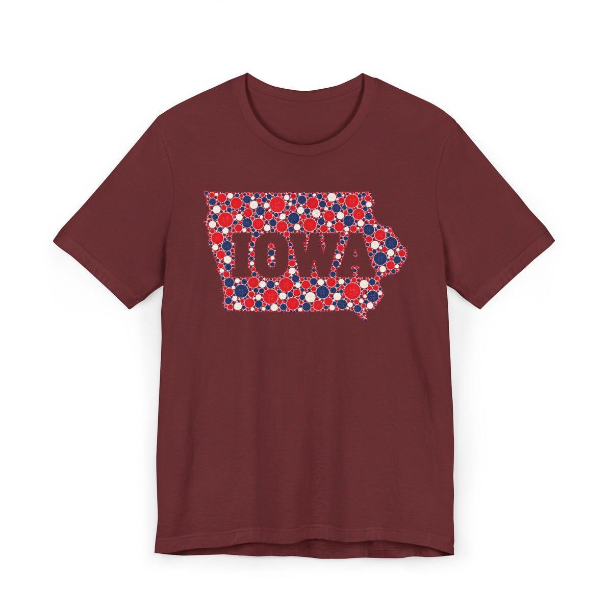 Iowa State Floral Pattern T-Shirt | Red White and Blue Iowa Outline Graphic Tee