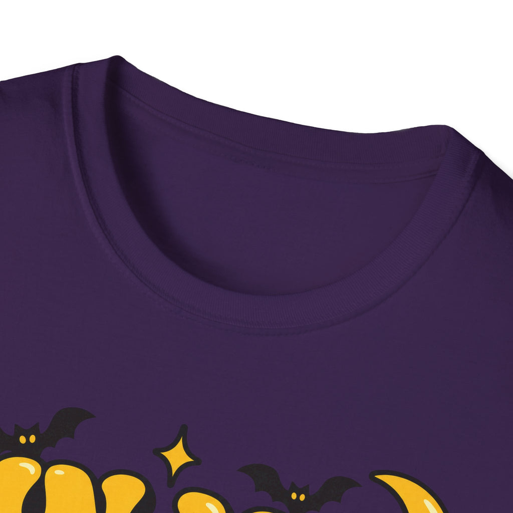 Halloween t-shirt in deep purple with crew neck and partial spooky graphic