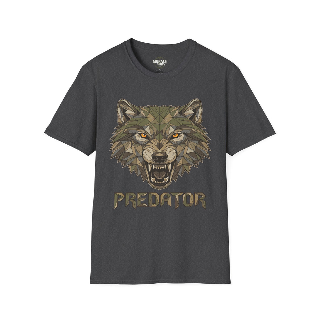 Geometrischer Wolfkopf Predator T‑Shirt, dunkelgrau, Frontdruck mit Wolfgesicht & Schriftzug