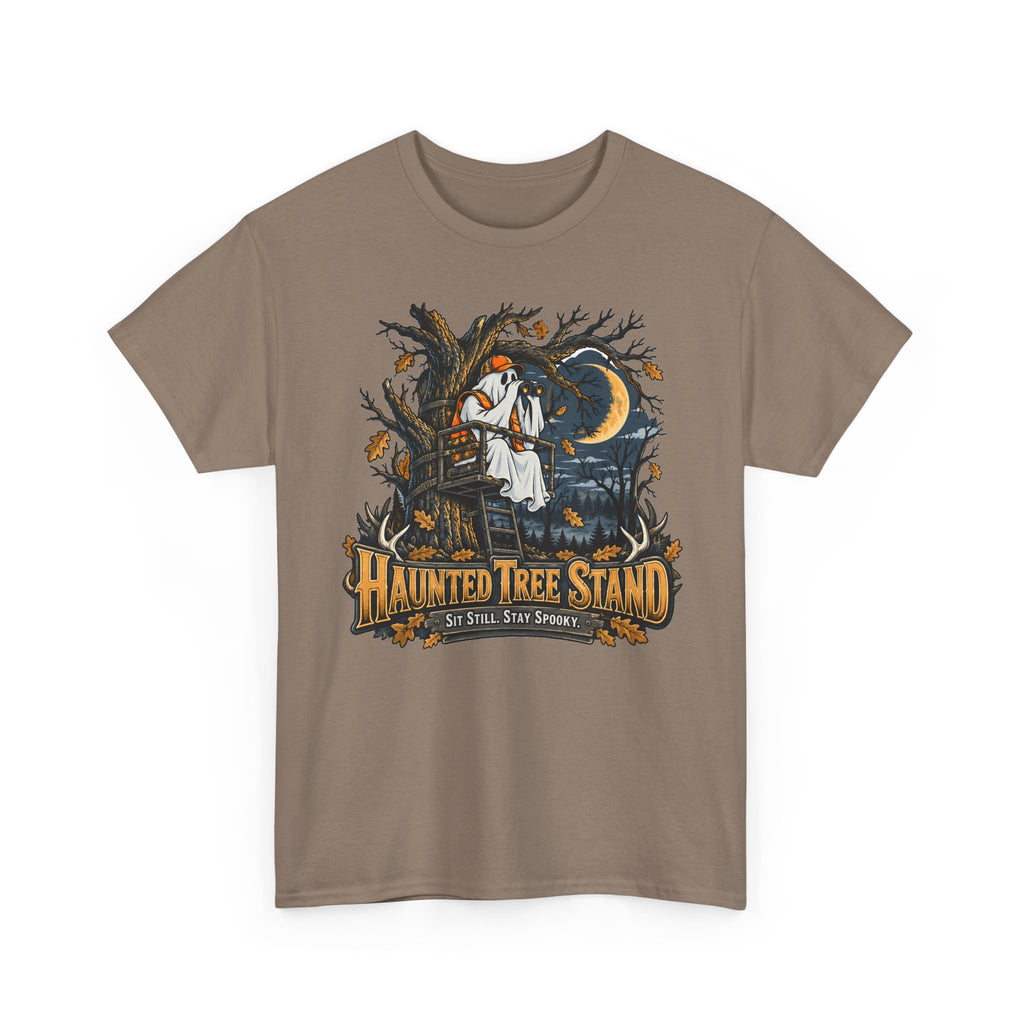 Haunted Tree Stand T-Shirt, Funny Ghost Deer Hunter Halloween Shirt for Men and Women, Bow Hunting Season Gift Tee