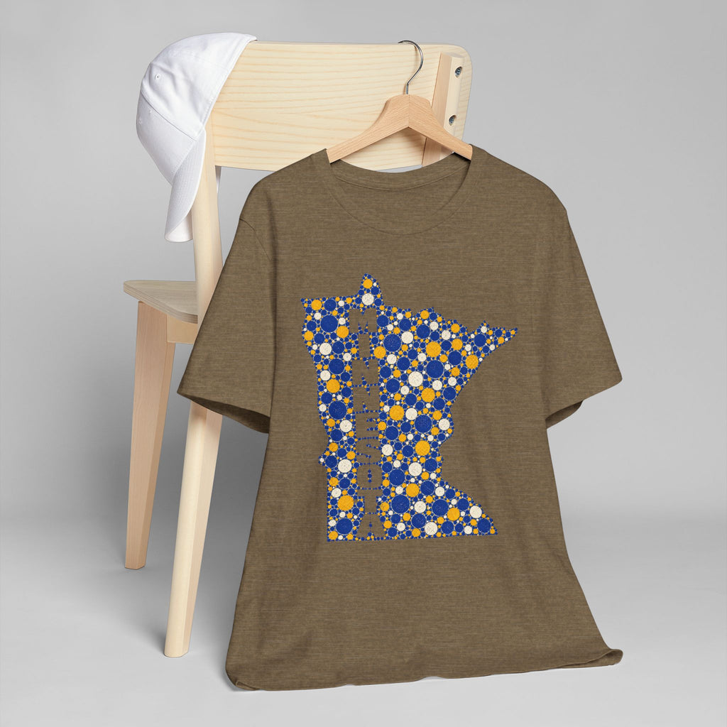Minnesota State Floral Pattern T-Shirt | Blue and Gold Minnesota Map Graphic Tee