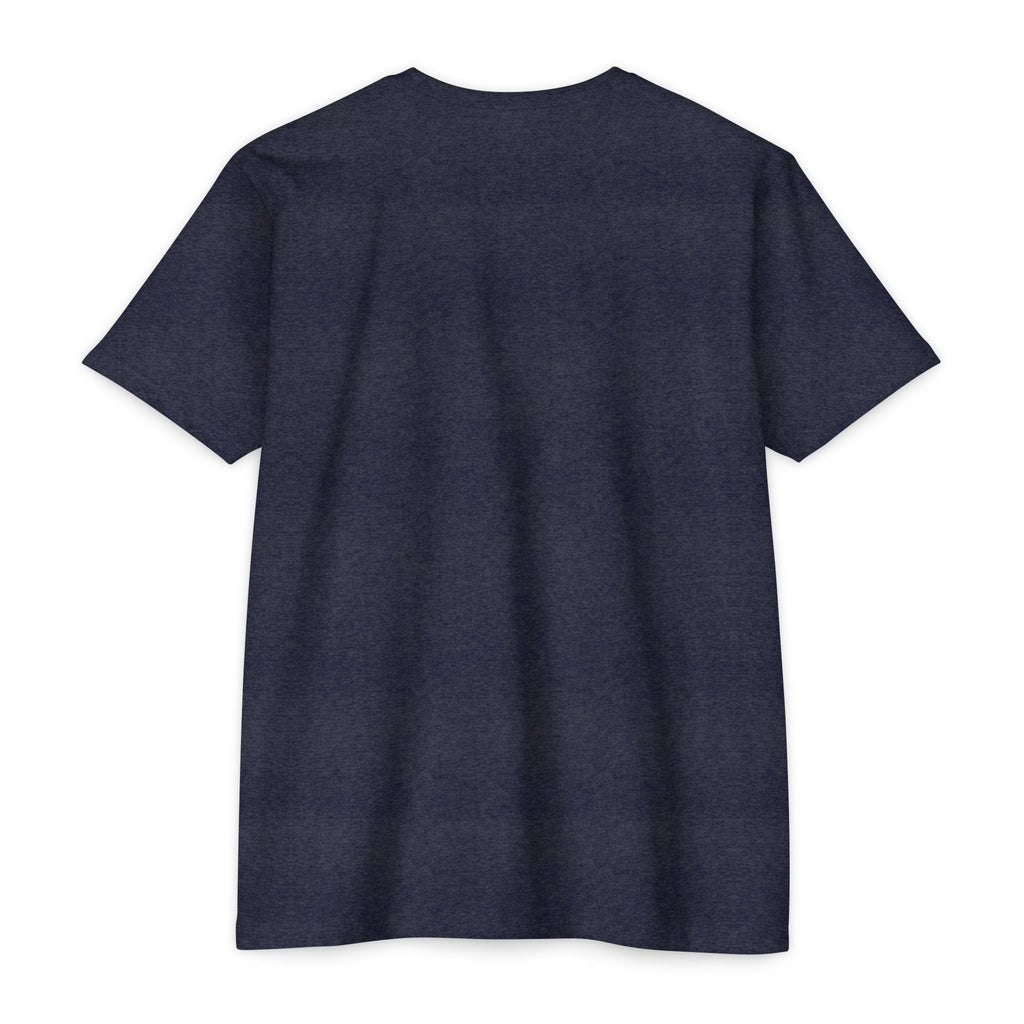 Dark navy crewneck t-shirt, plain front without graphics