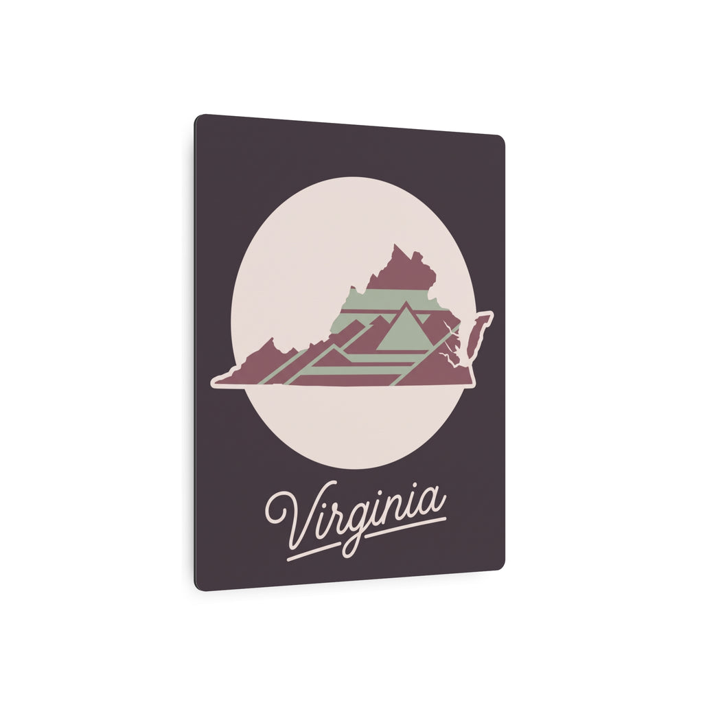 Mauve square metal Virginia wall art with state silhouette, layered stripes, and “Virginia” script