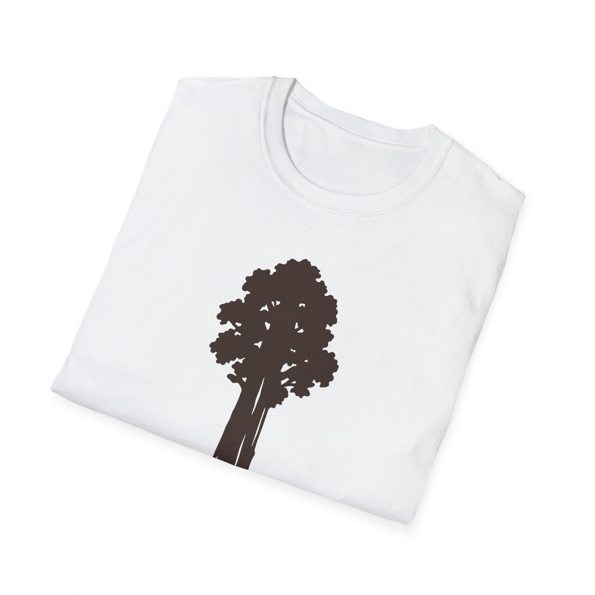 White T-shirt with small dark tree graphic