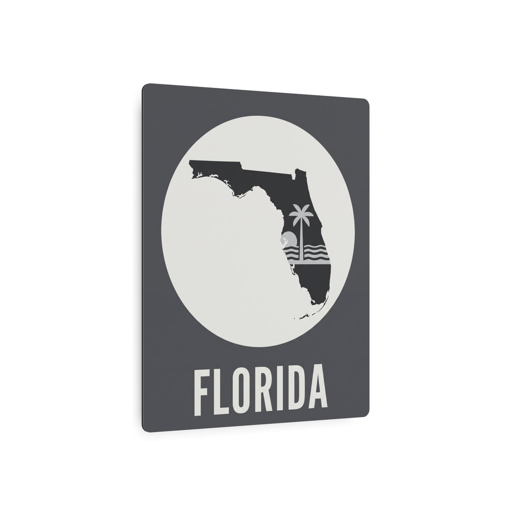 Square Florida state silhouette metal wall art with palm tree detail and “FLORIDA”