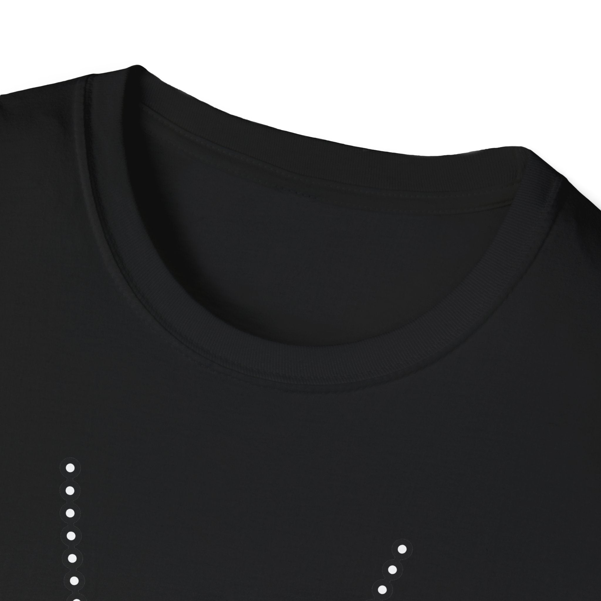 Black T-shirt neckline close-up, crew collar