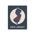 Metal New Jersey state map art sign, dark blue square with circular map and “NEW JERSEY”