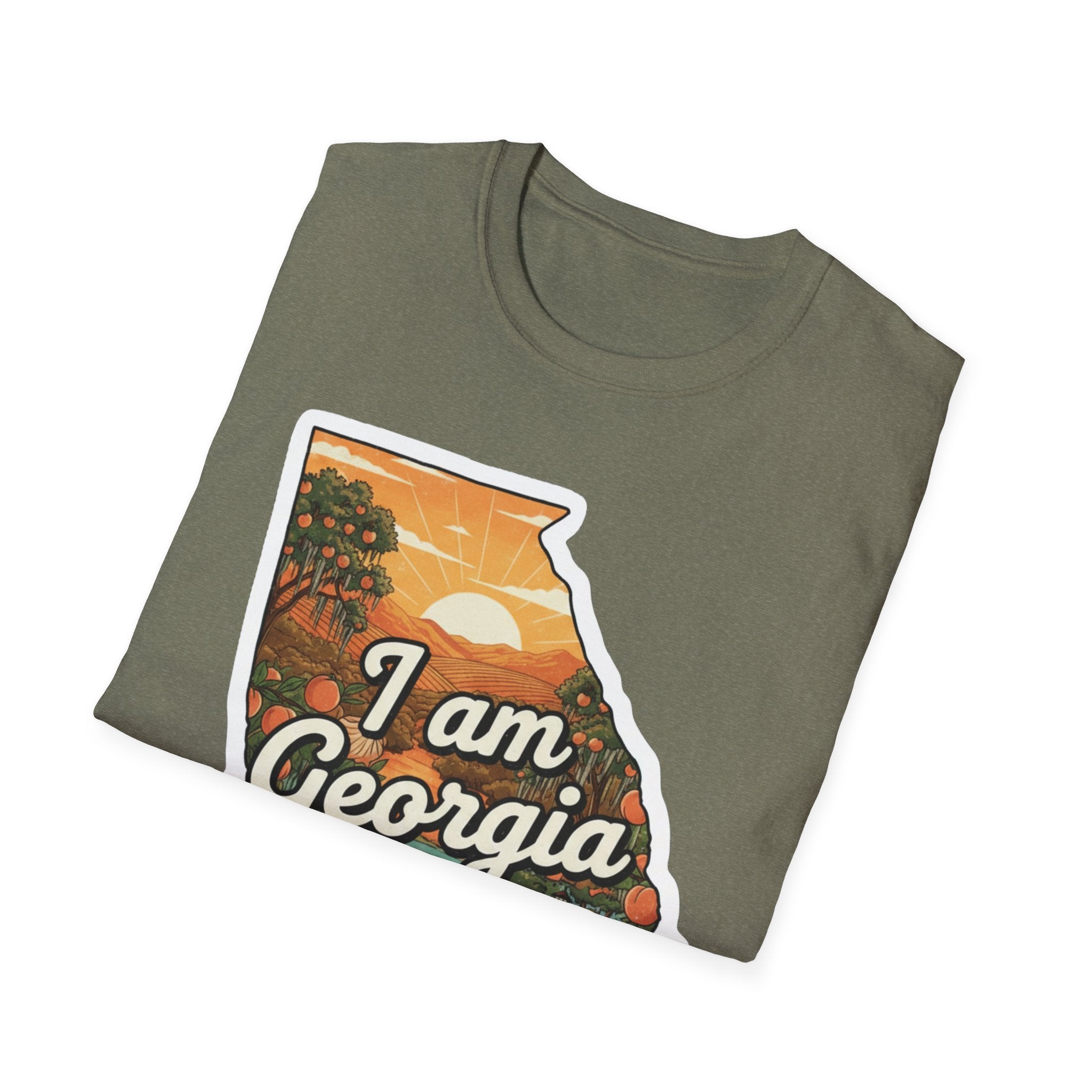 Heather green T-shirt with Georgia state map graphic and “I am Georgia” print