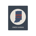 Indiana metal wall sign with oval emblem, state silhouette, and hoop-style artwork in flag colors