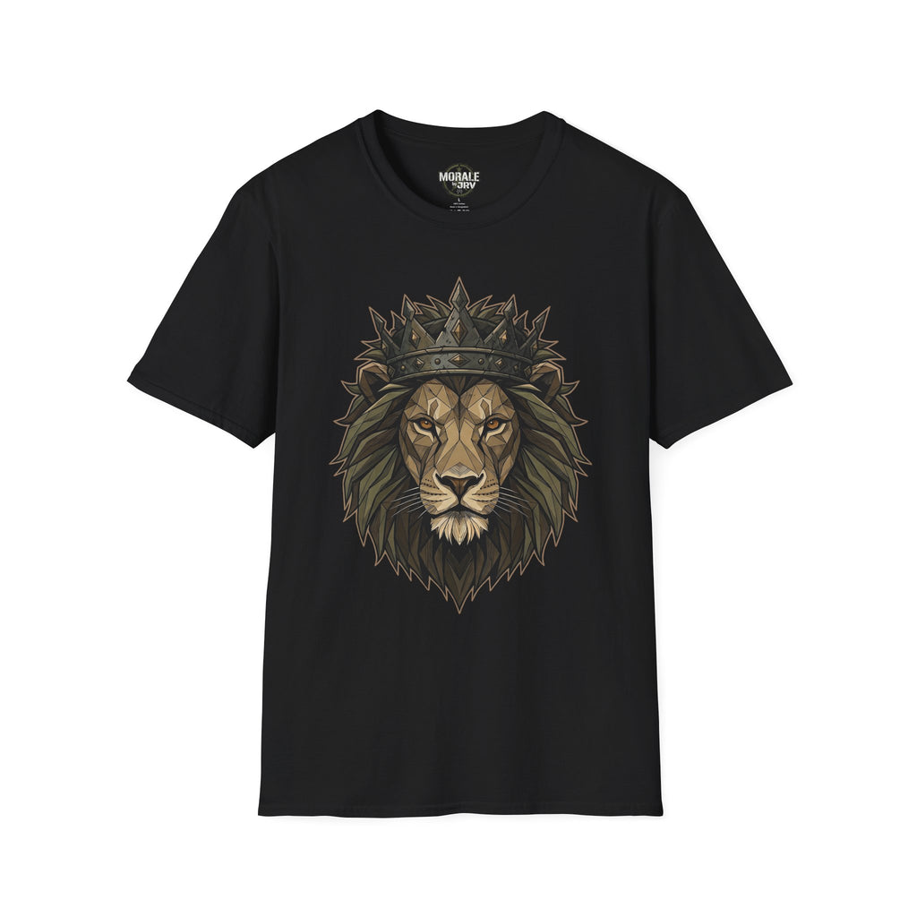 Black lion head T-shirt with crown graphic