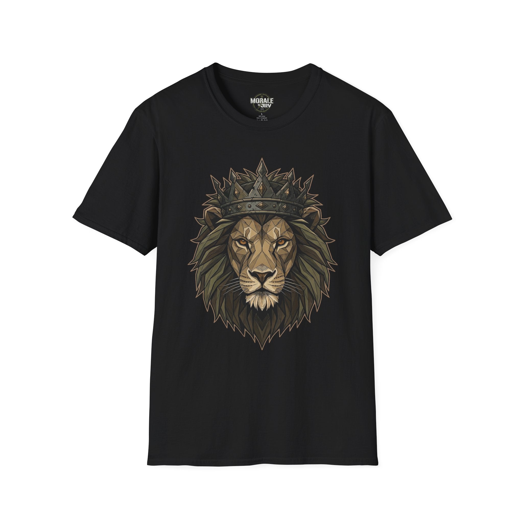 Black lion head T-shirt with crown graphic