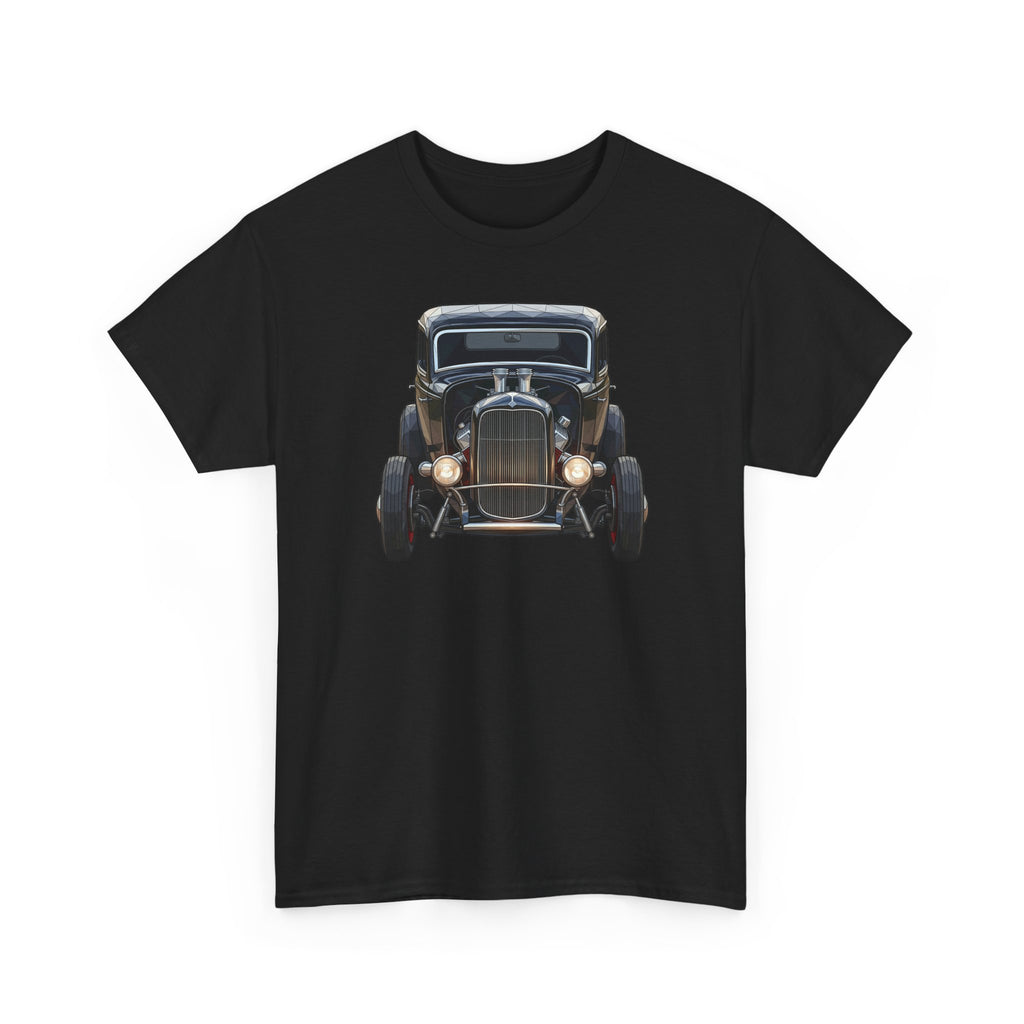Black T-shirt with vintage hot rod front graphic on the chest