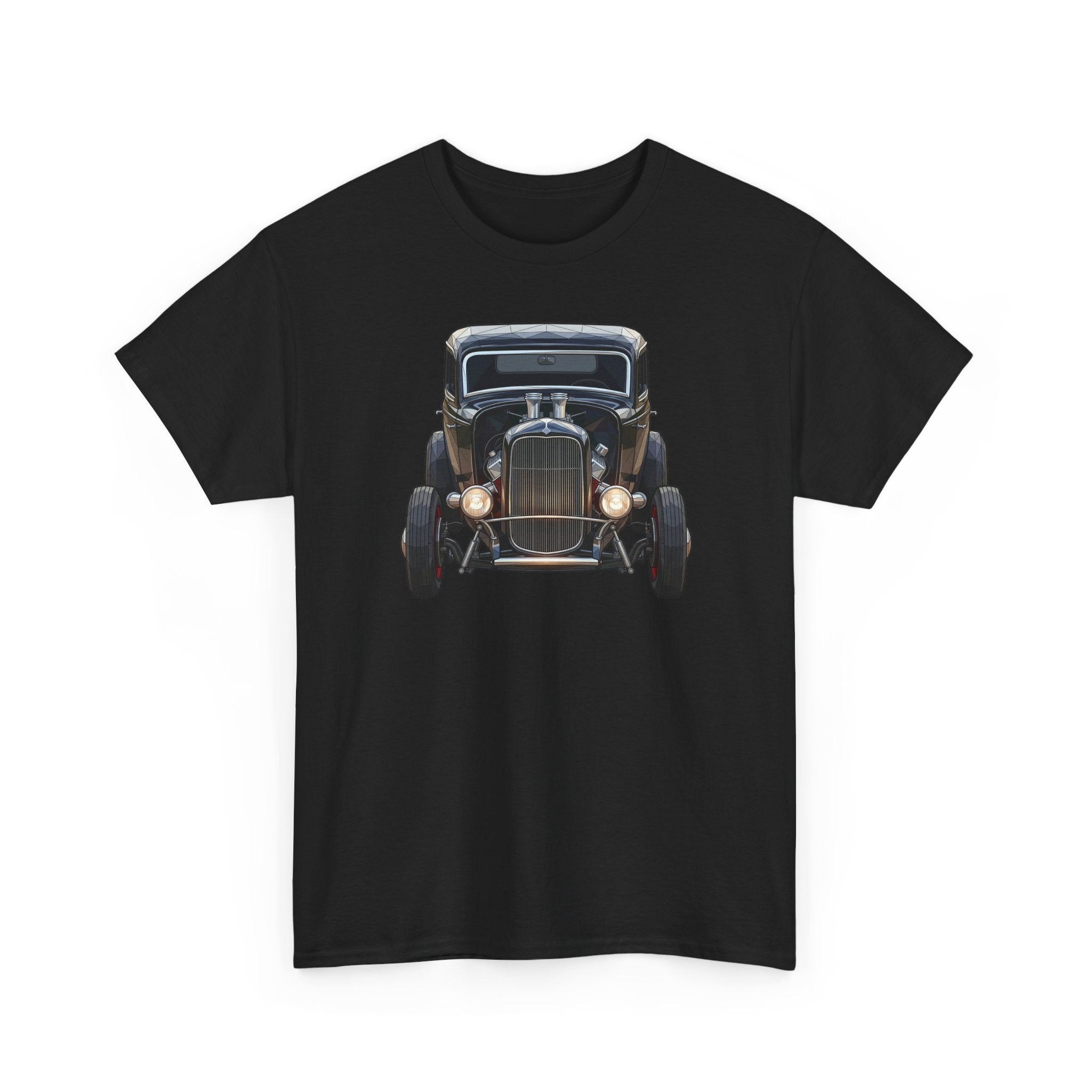 Black T-shirt with vintage hot rod front graphic on the chest
