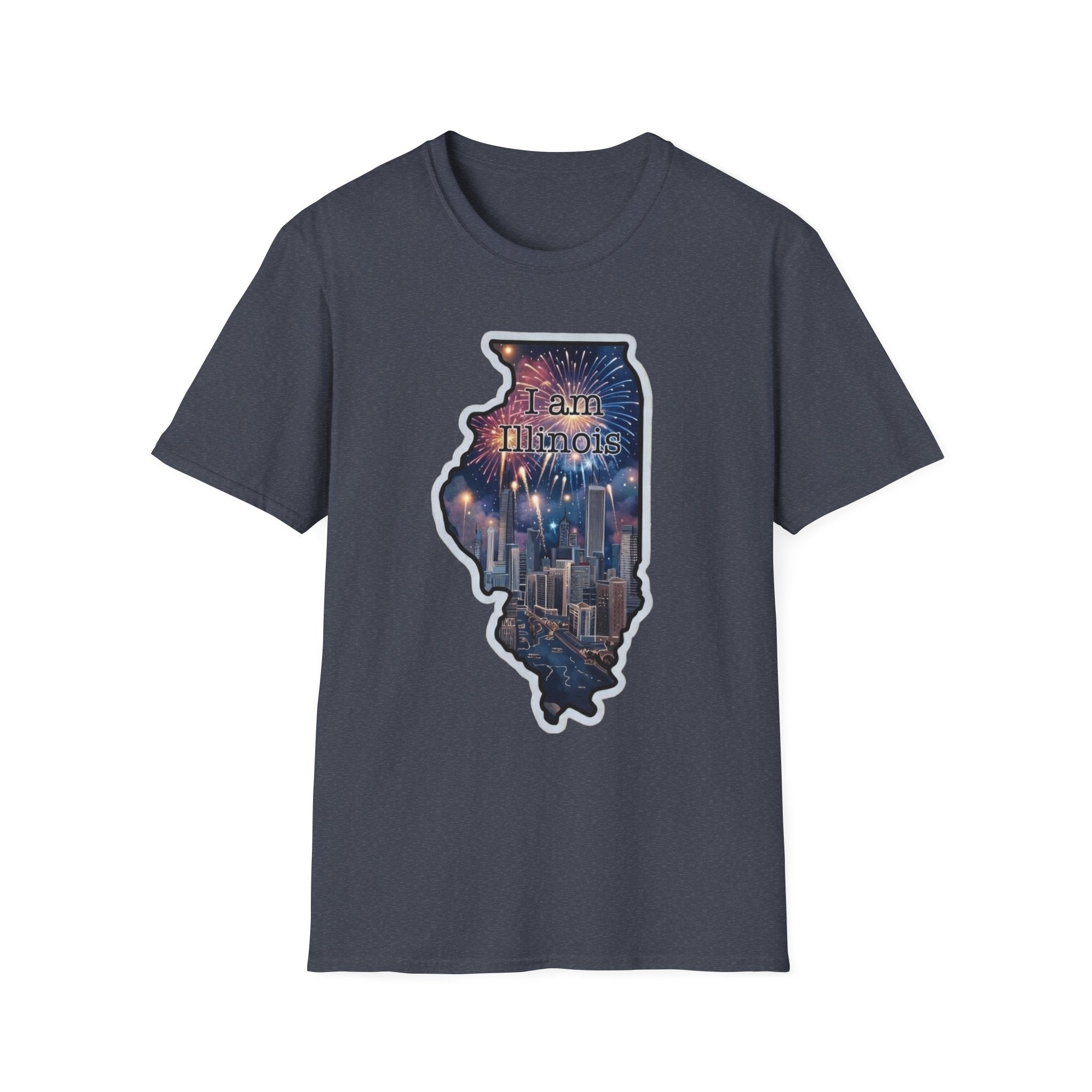 Illinois skyline state map T-shirt in dark charcoal with front graphic print