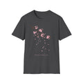 Cherry Blossom Branch T-Shirt, dark gray with pink sakura branch and falling petals print