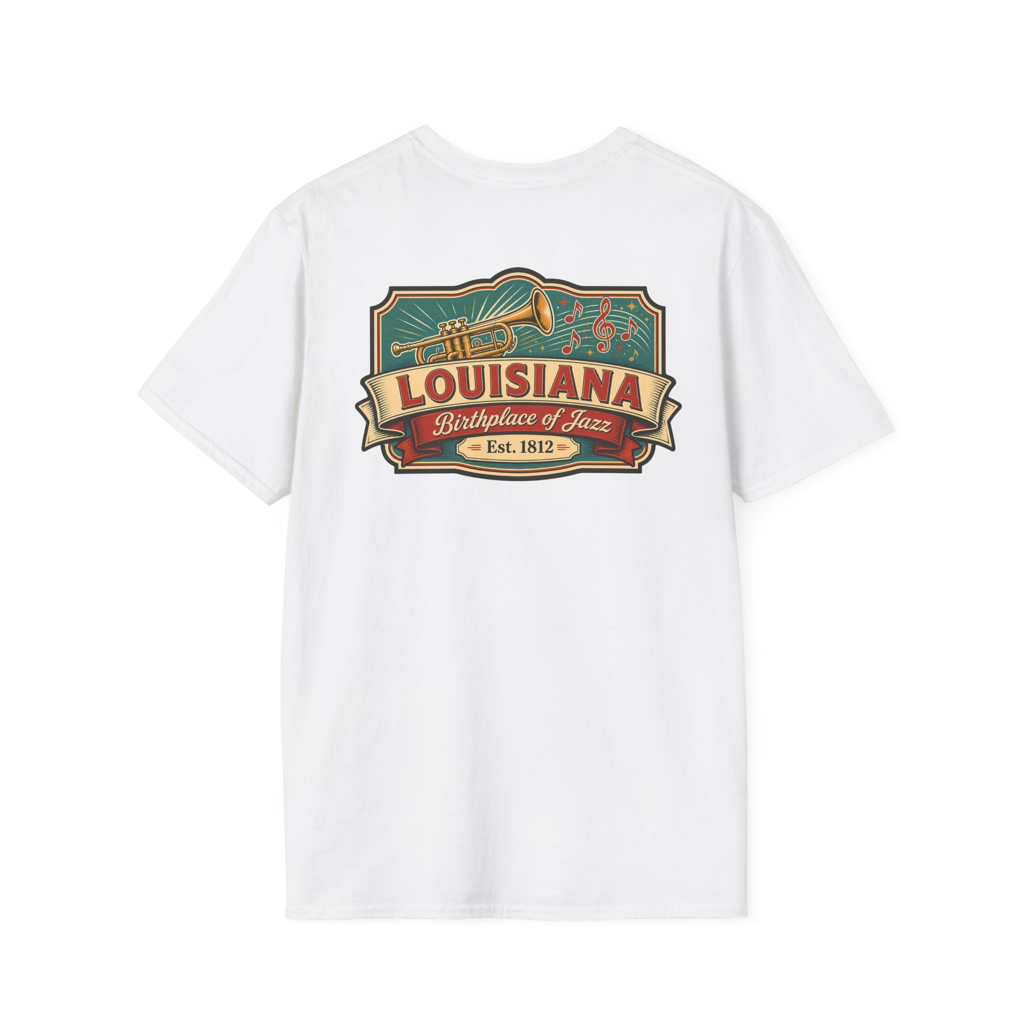 White Louisiana T-shirt with vintage travel graphic chest print