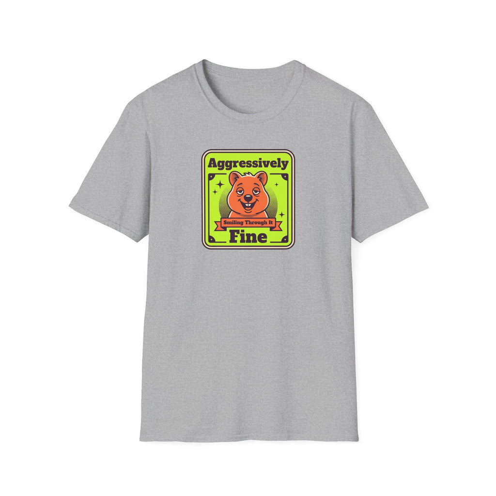 Light gray crewneck T-shirt with centered neon bear graphic