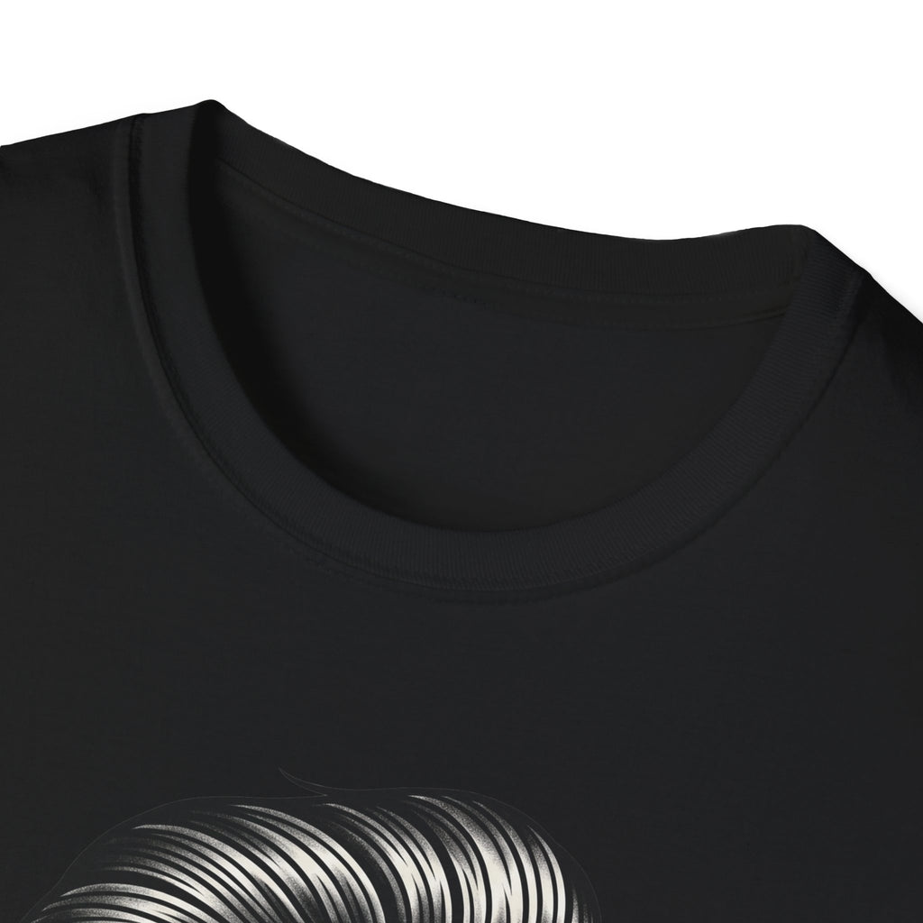 Black Rockabilly Rebel T-Shirt neckline and upper chest with skull hair graphic