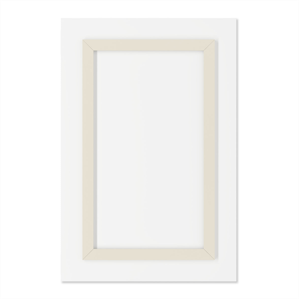 Framed acrylic wall art with blank white center and light beige outer frame