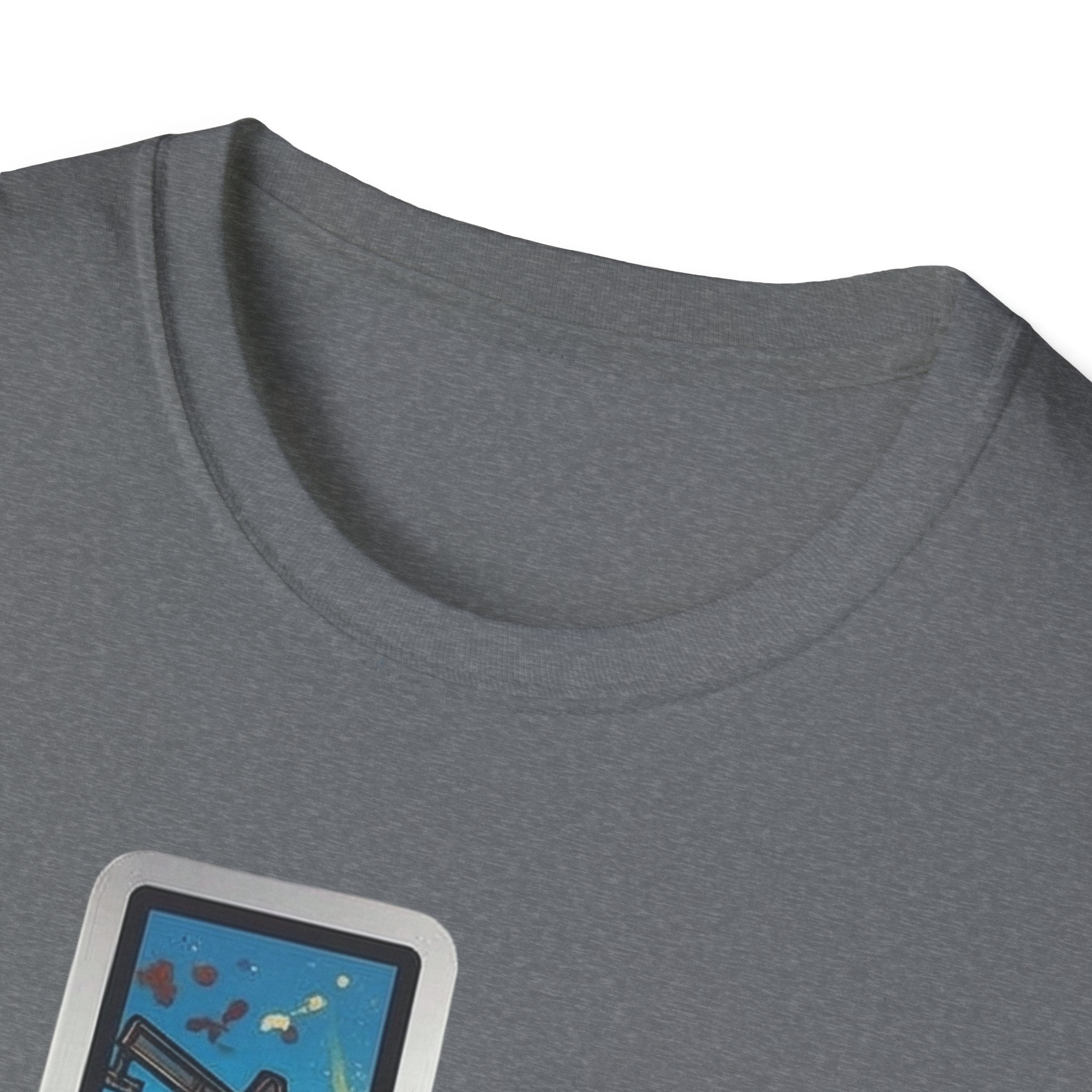 Dark heather gray T-shirt collar close-up