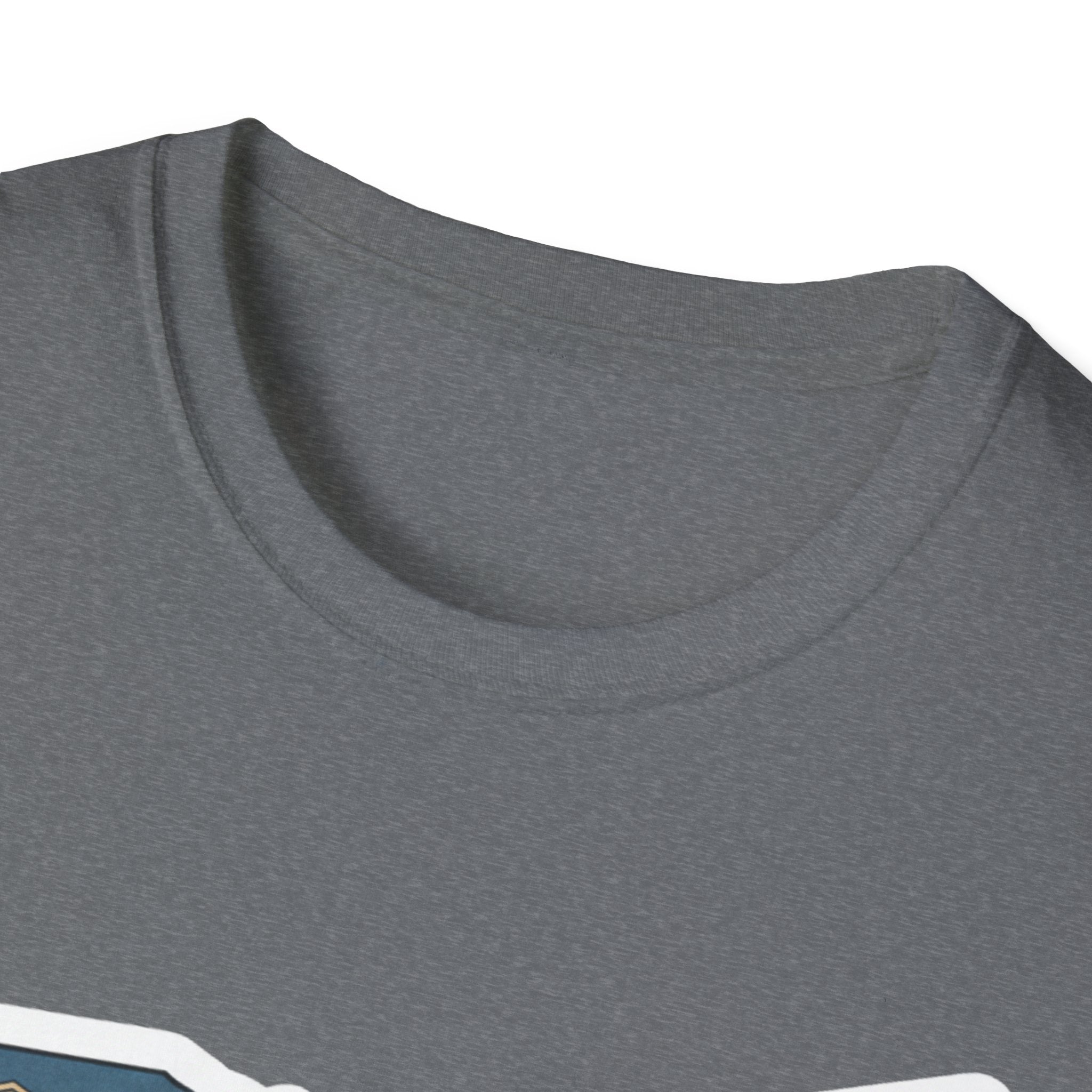 Gray T-shirt neckline close-up with soft heather fabric texture