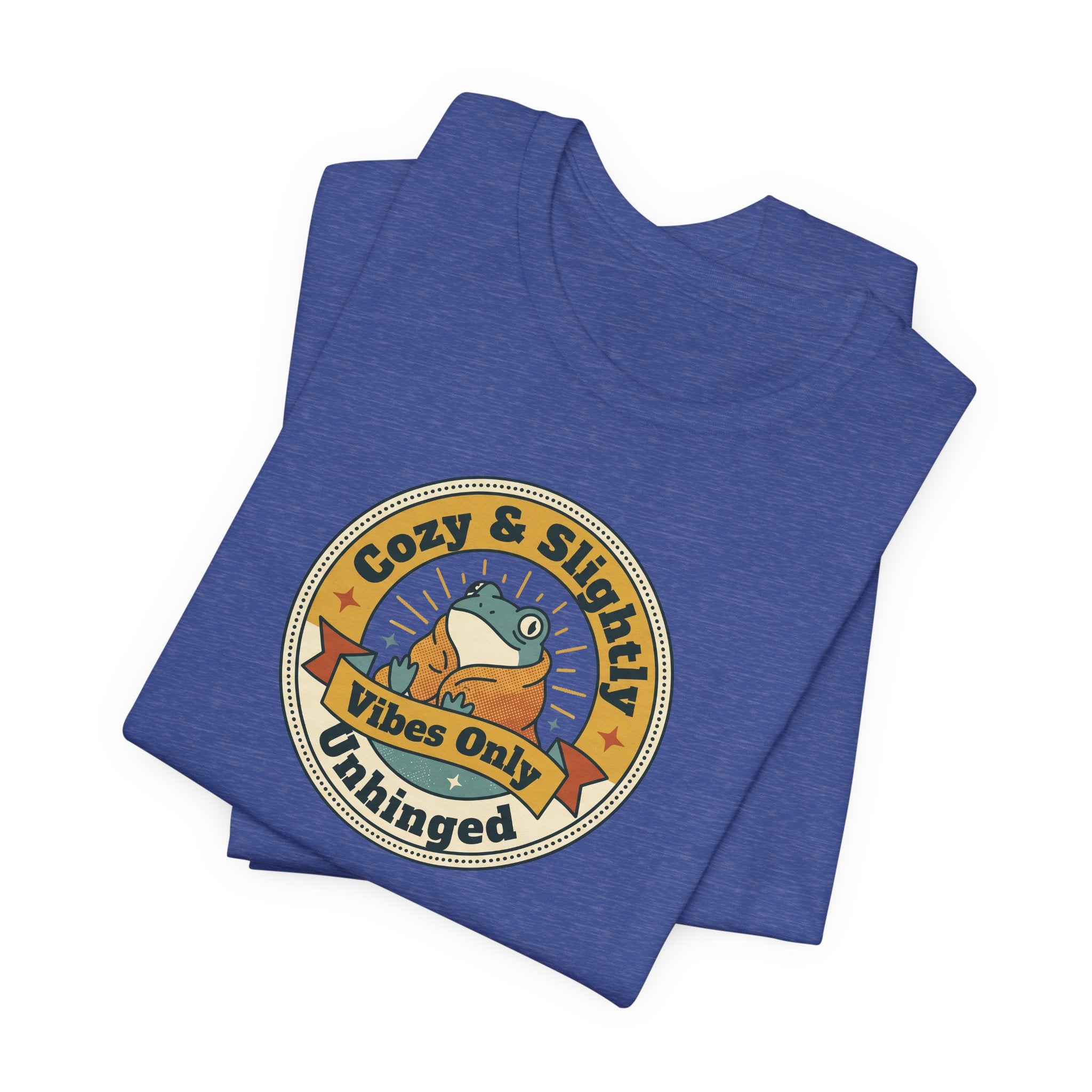 Blue T-shirt with round sloth graphic and slogan print on the chest