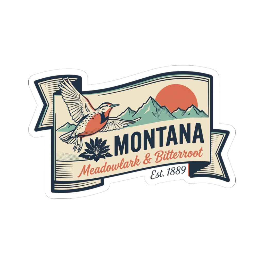 Montana state badge vinyl sticker with bird, flowers, and Montana lettering