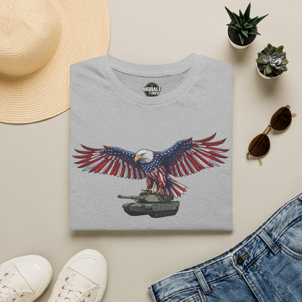 Sport gray crewneck T-shirt with blue/red eagle graphic