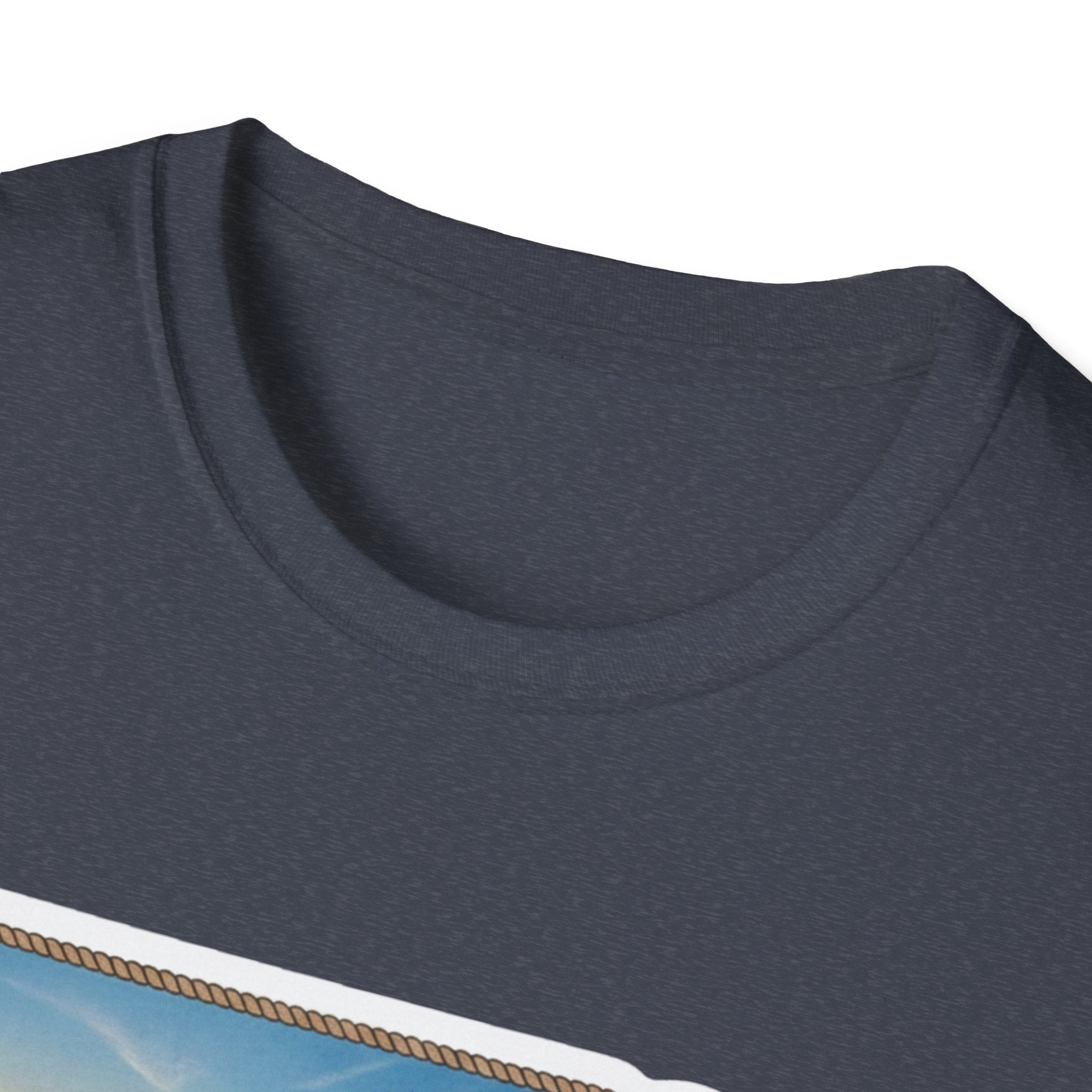 Dark gray T-shirt close-up of crew neck and heather fabric texture