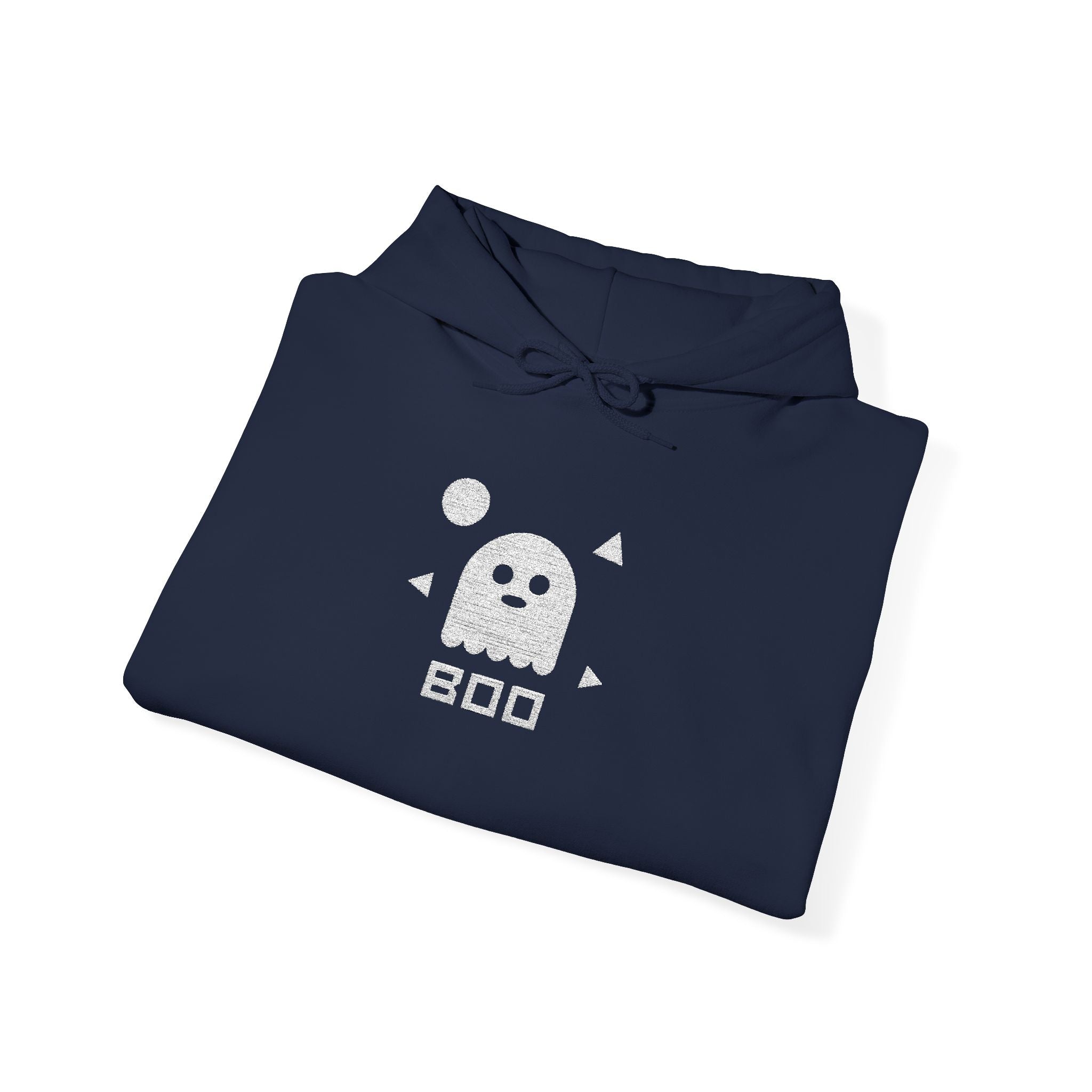 Dark navy hoodie with Boo ghost graphic on the front