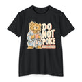 Black T-shirt with grumpy bear holding a coffee cup and “DO NOT POKE” print