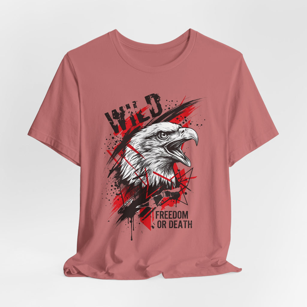 Rose T-shirt with front eagle head graphic and “Freedom or Death” lettering.
