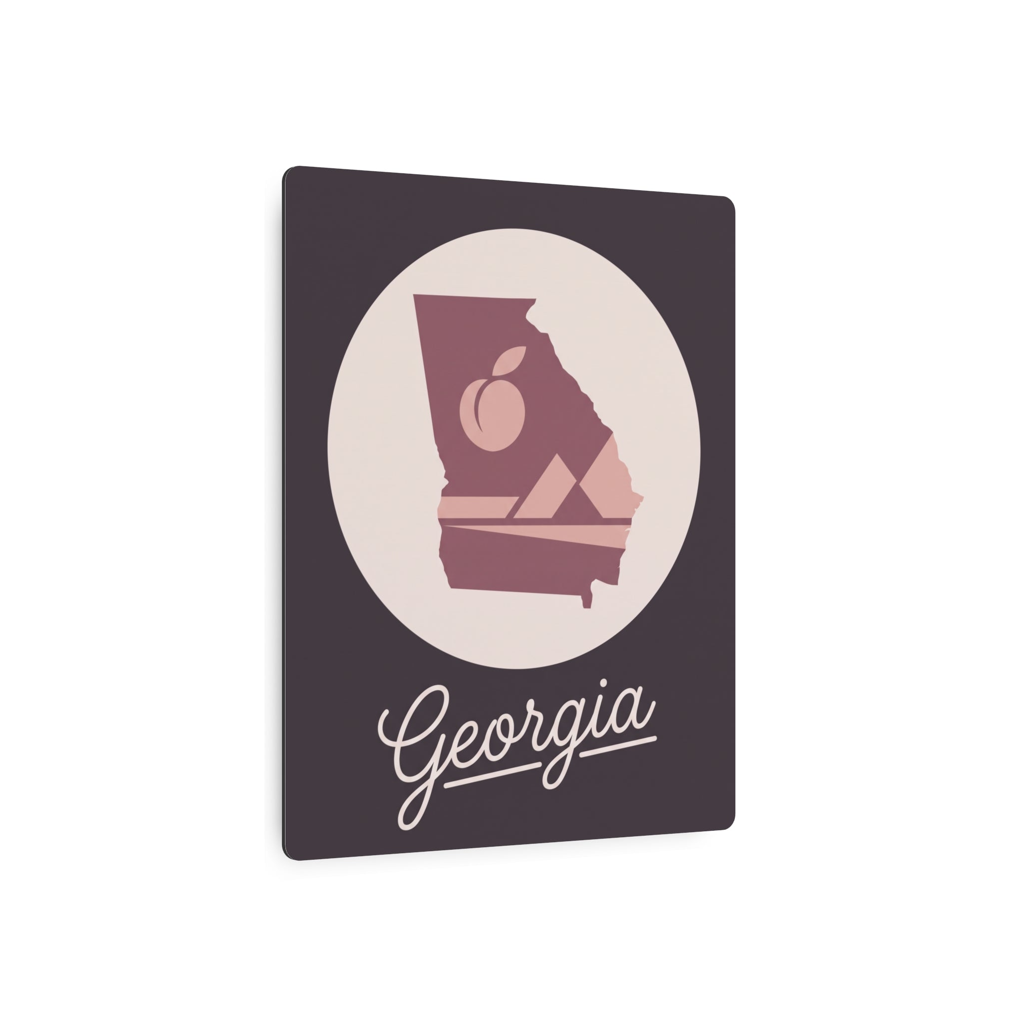Square metal wall art with Georgia silhouette icon and “Georgia” cursive lettering, maroon