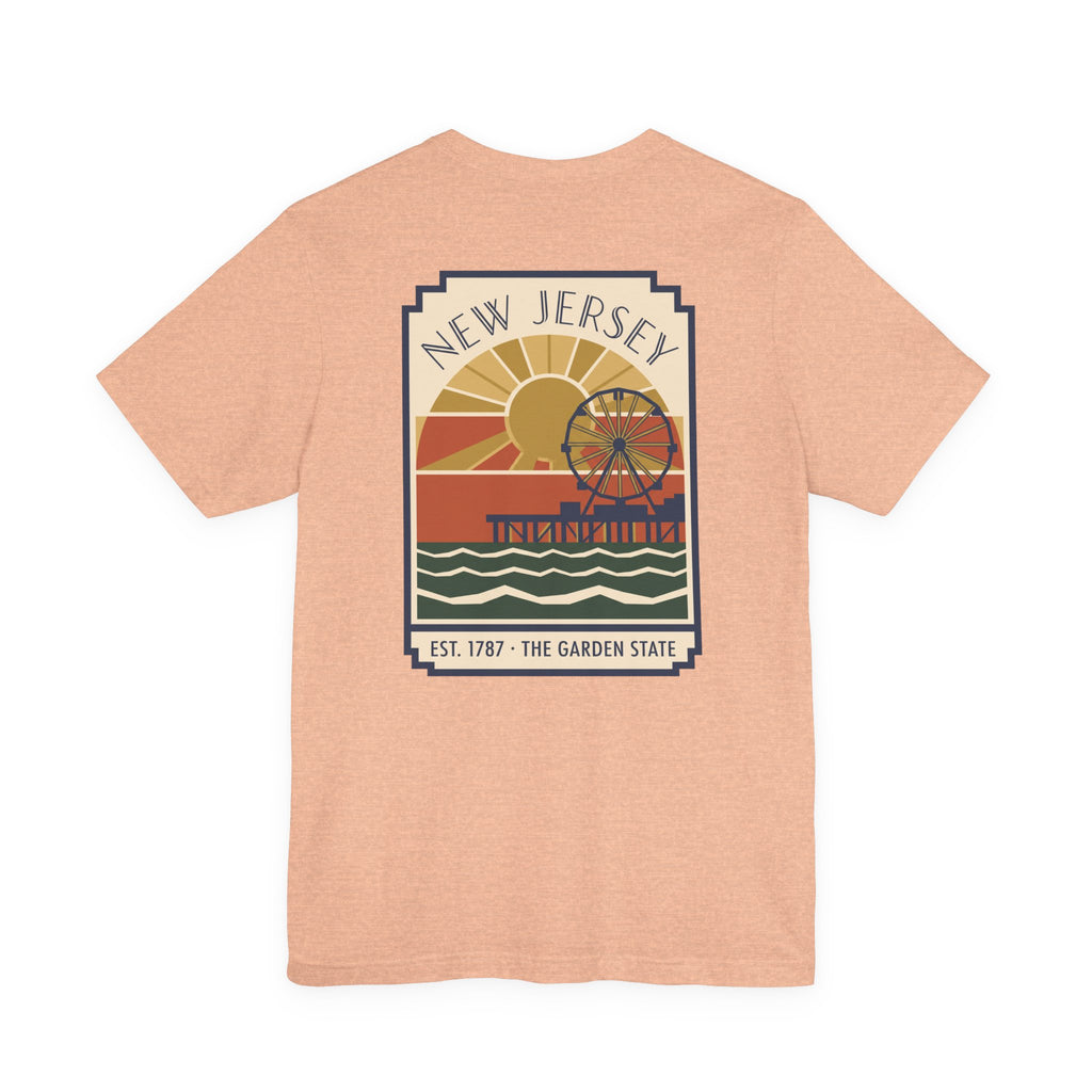 Peach T-shirt with centered New Jersey Pier vintage poster graphic