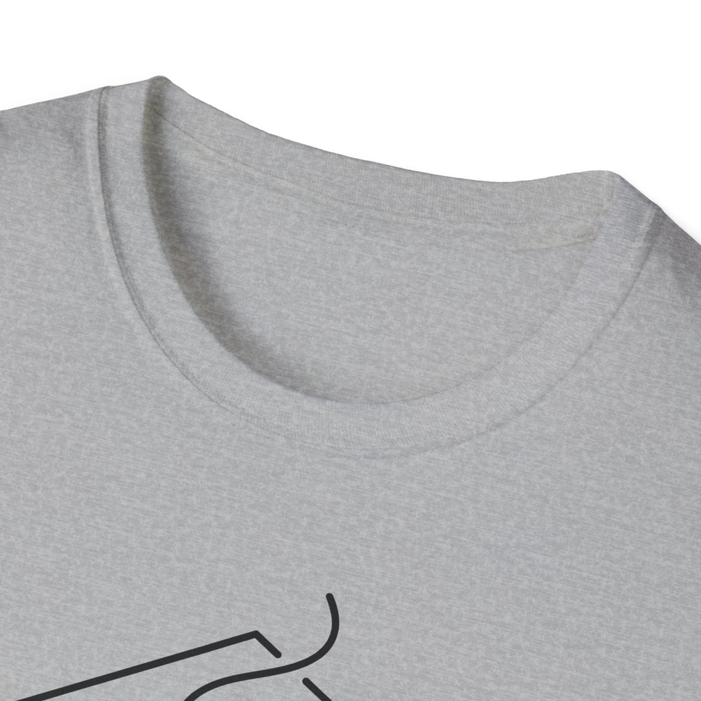 Light gray T-shirt crew neck with partial chest graphic lines