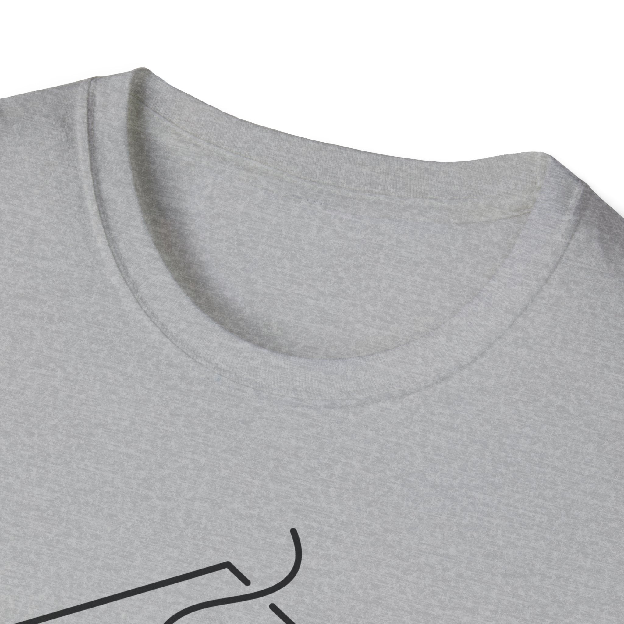 Light gray T-shirt crew neck with partial chest graphic lines