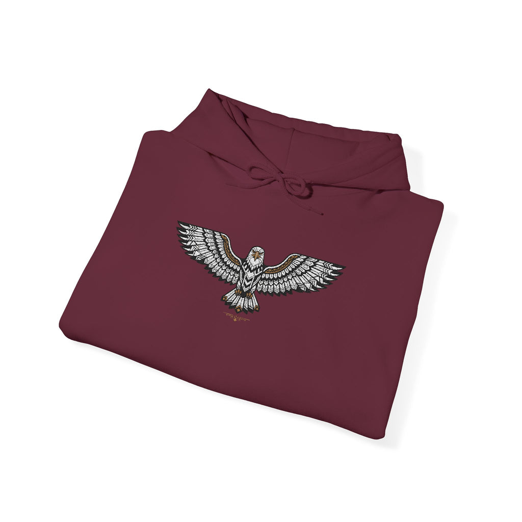Unisex hoodie, maroon, rhinestone-style eagle graphic on chest