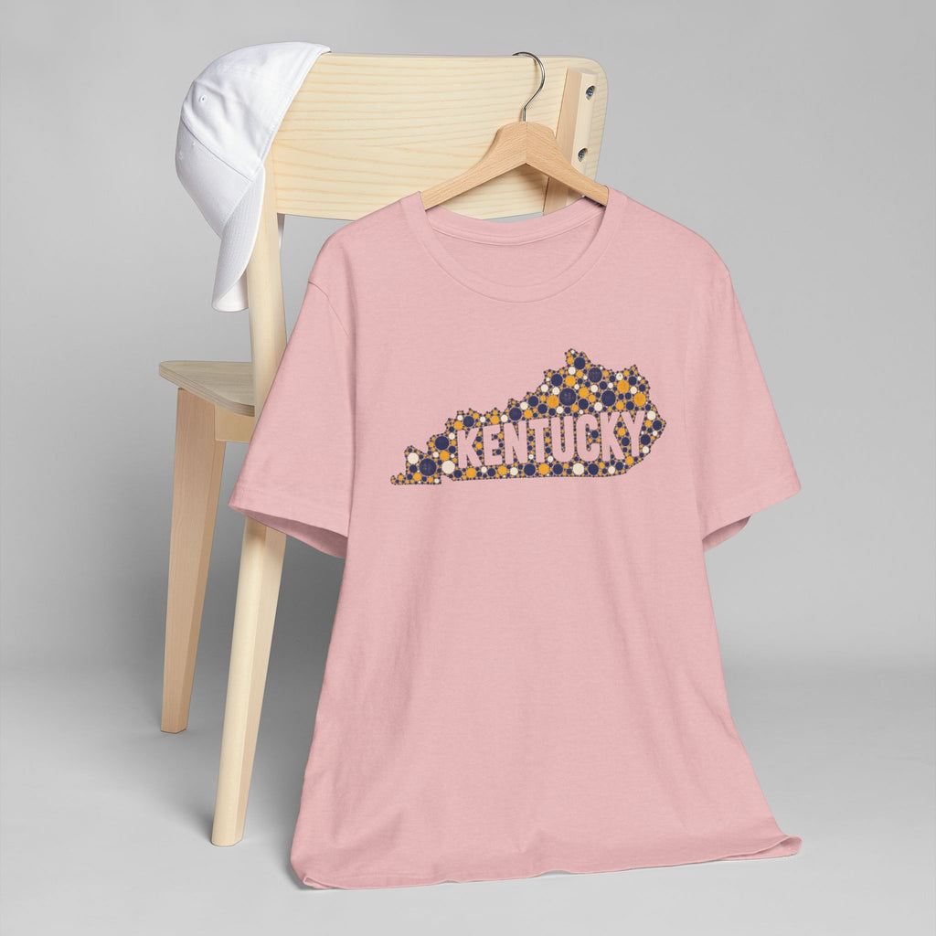 Kentucky State Shape T-Shirt | Blue and Gold Pattern Kentucky Outline Graphic Tee