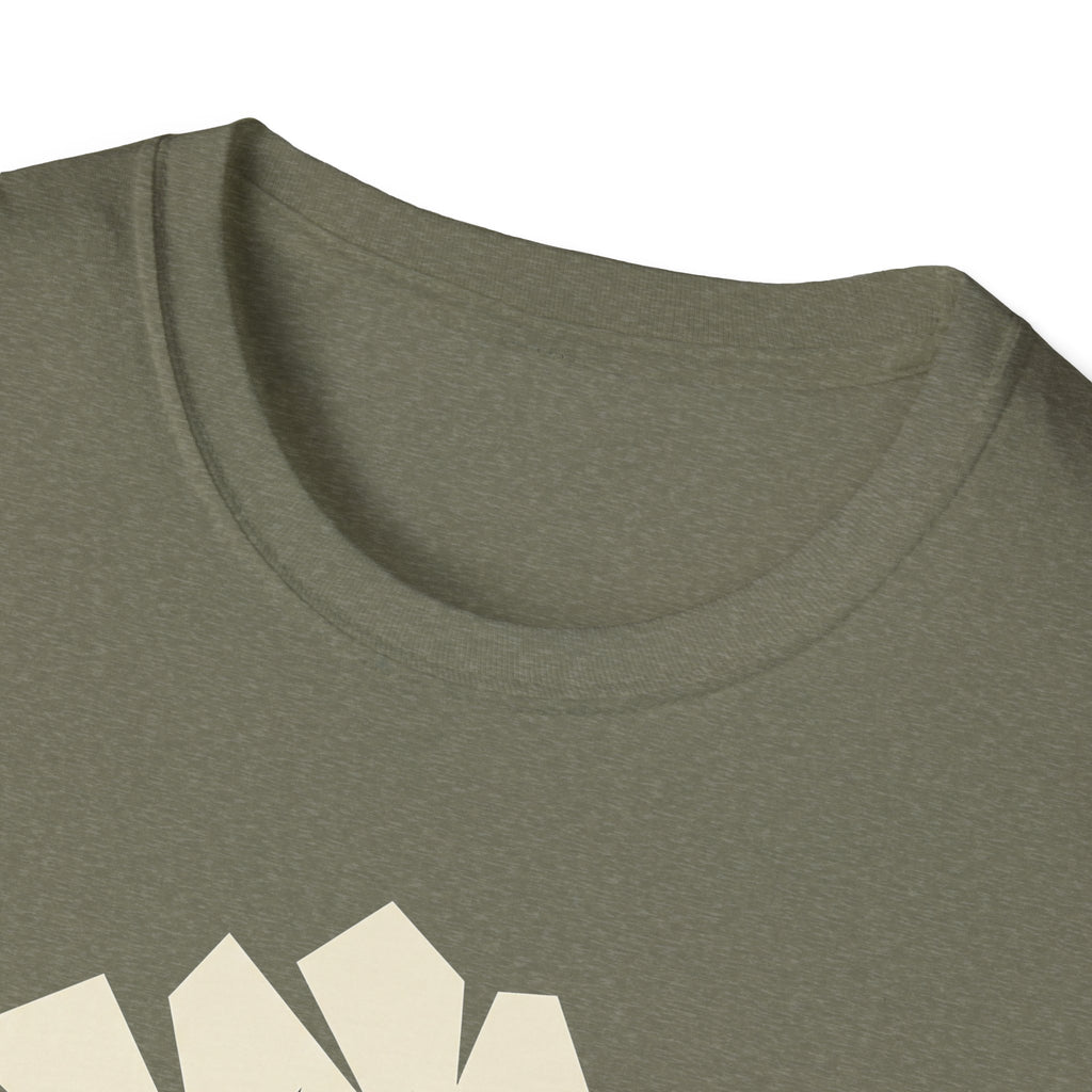 Olive green T-shirt close-up of crew neck and fabric texture