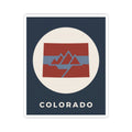 Square sticker with white circle badge and 'COLORADO' text beneath mountains