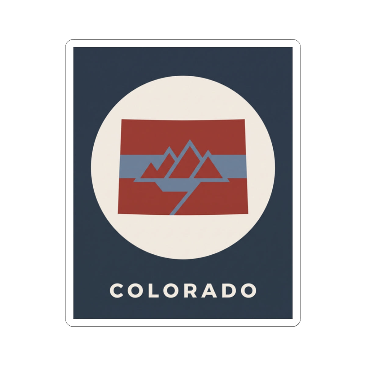 Square sticker with white circle badge and 'COLORADO' text beneath mountains