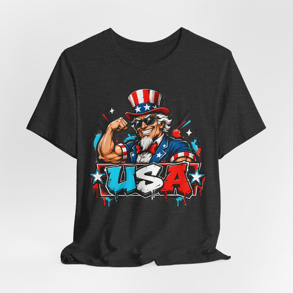 Black muscle T-shirt with Uncle Sam USA graphic on front