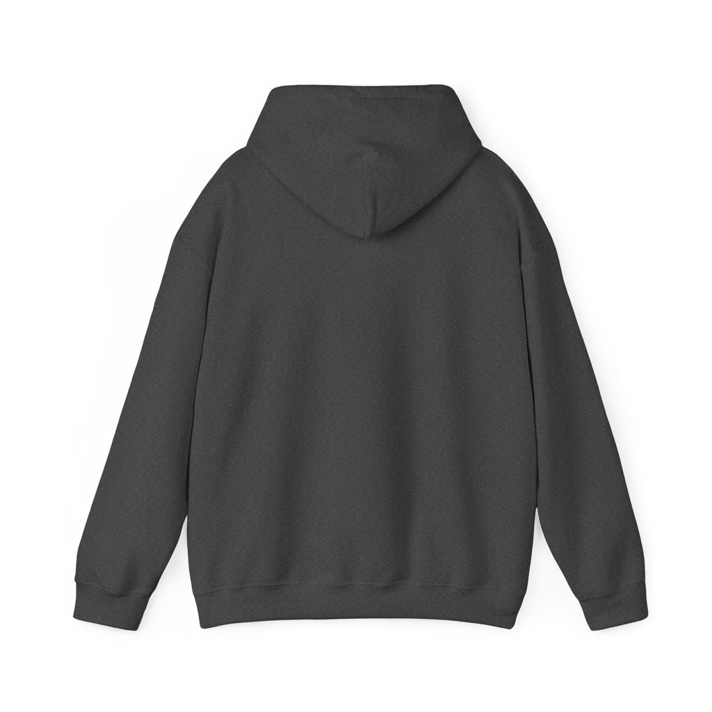 Dark gray hoodie sweatshirt with hood and front pocket, no visible graphic