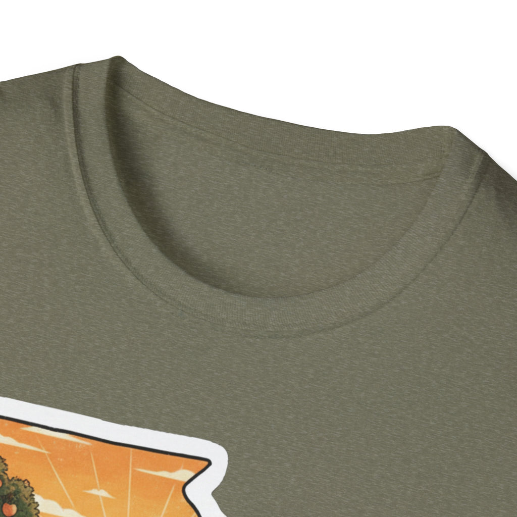 Heather green crew neck close-up showing heathered fabric texture