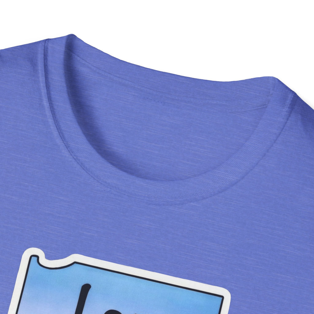 I am Indiana T-Shirt, heather purple neckline close-up